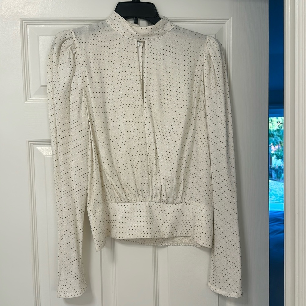 Cream, silk blouse with black polkadots